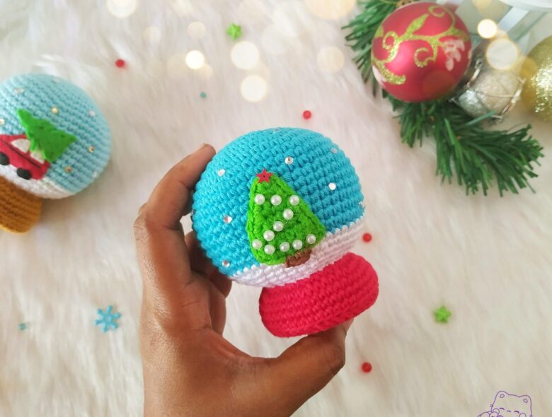 Crochet snow globe ornament