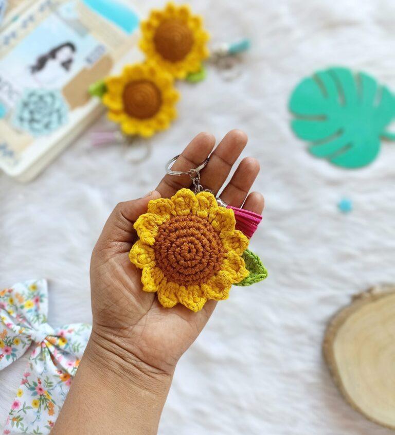 Crochet sunflower keychain