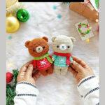 Winter bear amigurumi pin