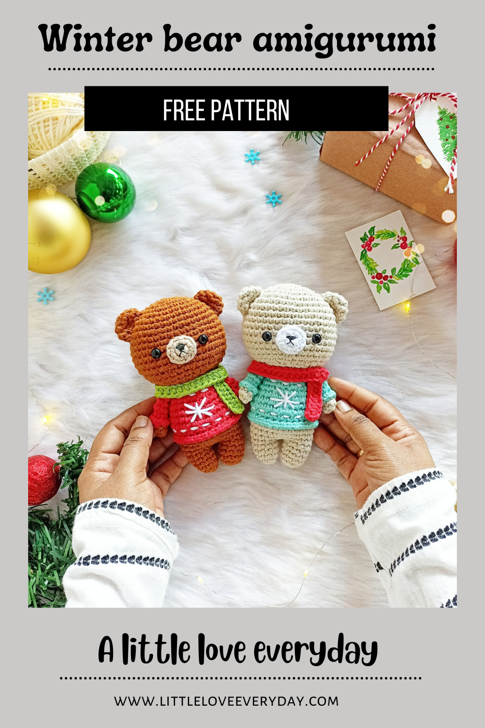 Winter bear amigurumi pin