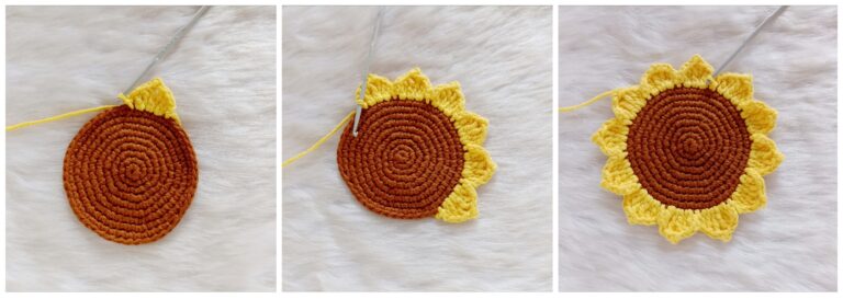 Crochet sunflower coaster