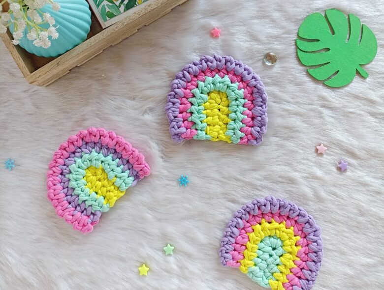 Crochet rainbow coaster