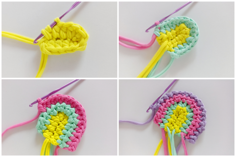 Crochet rainbow coaster assembling