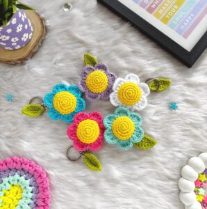 Crochet flower keychain