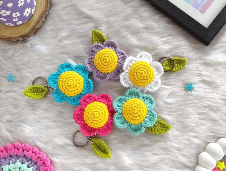 Crochet flower keychain