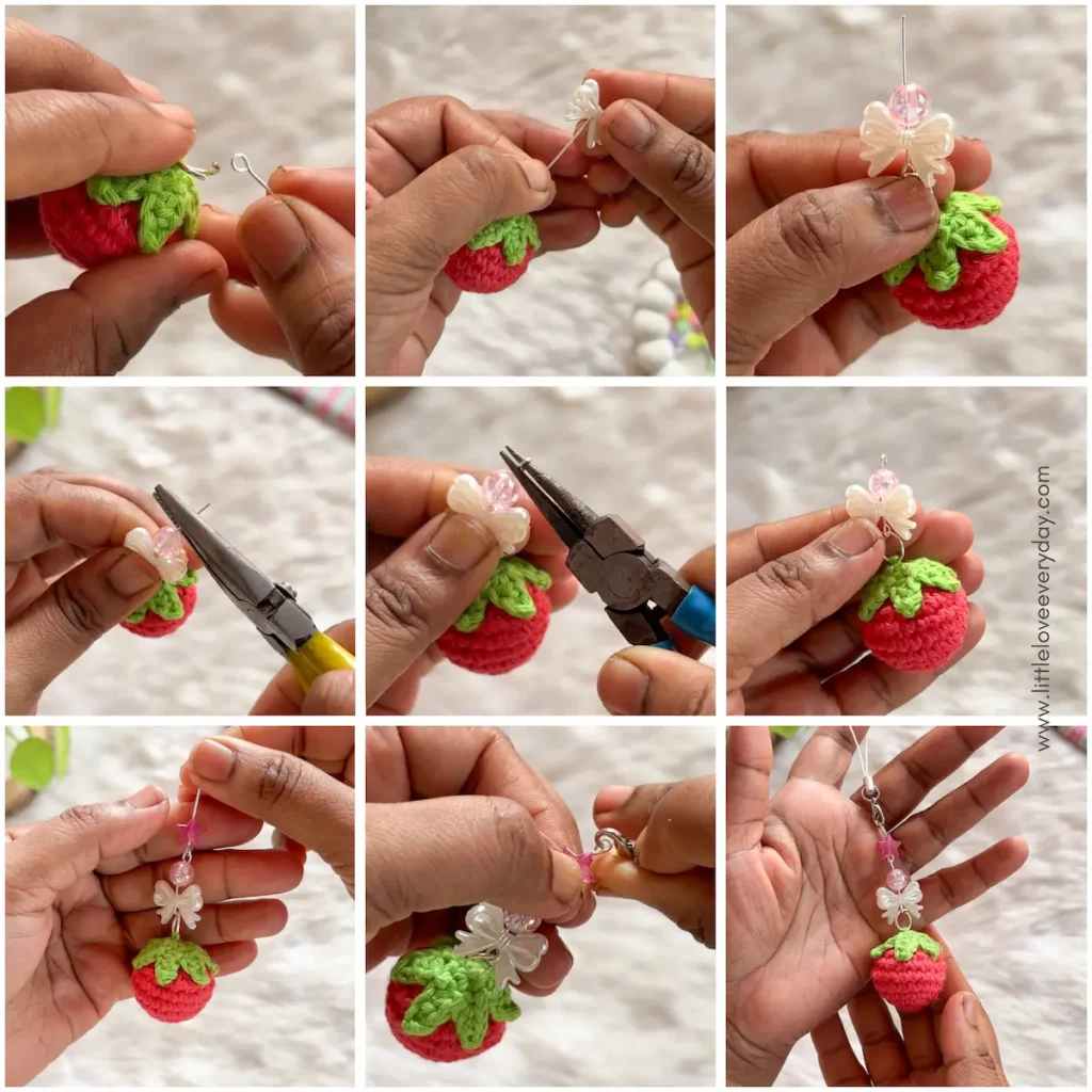 Crochet Strawberry phone charm assembling
